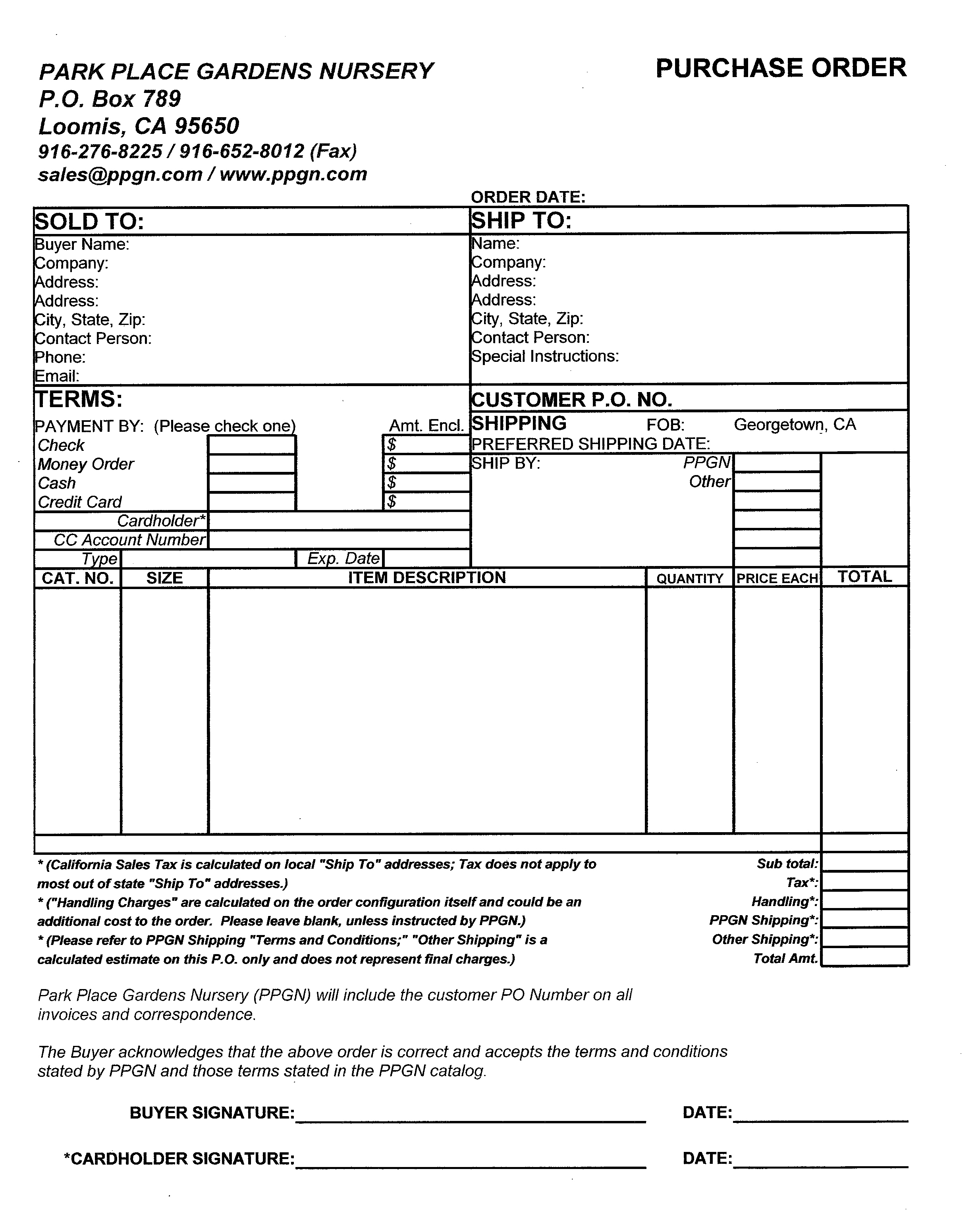 Mail in PO Form